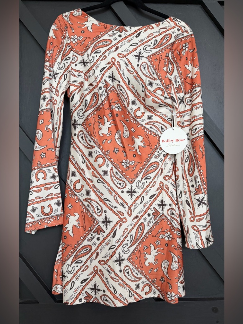 NWT Bailey Rose Mini Dress in Burnt Orange Paisley, Size Small - Picture 3 of 5